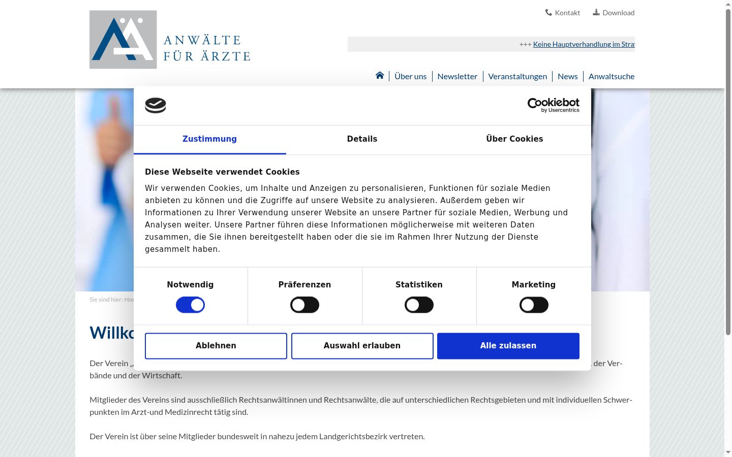 Screenshot del banner di consenso mostrato prima di qualsiasi interazione