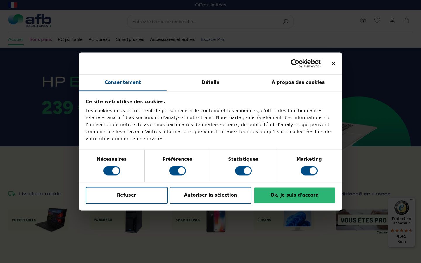 Screenshot del banner di consenso mostrato prima di qualsiasi interazione
