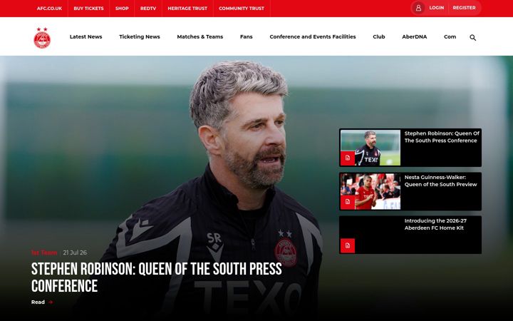 Snímek obrazovky afc.co.uk