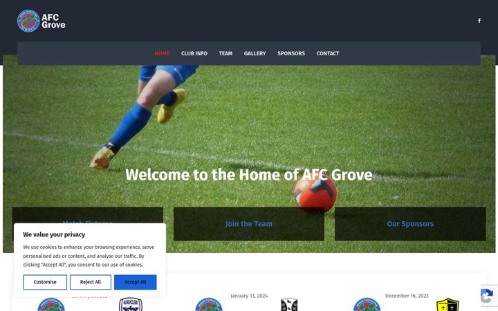 Screenshot ta' afcgrove.co.uk