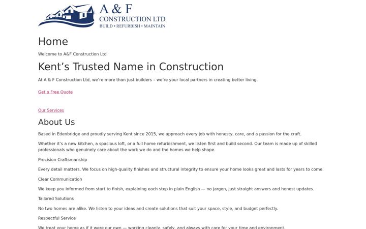Screenshot stránky afconstructionltd.co.uk