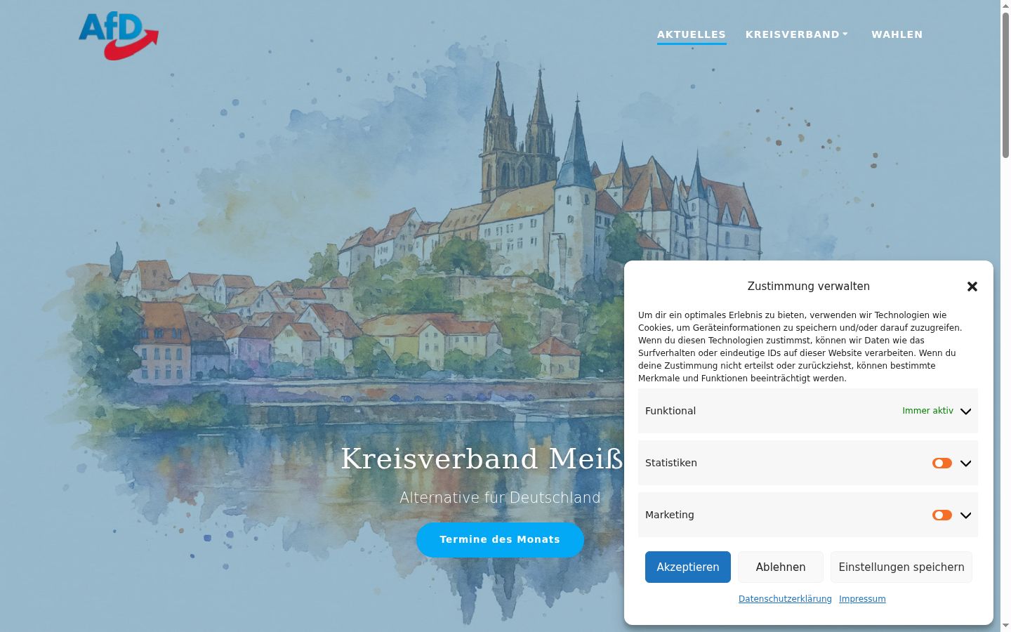 Screenshot des Einwilligungsbanners vor jeglicher Interaktion