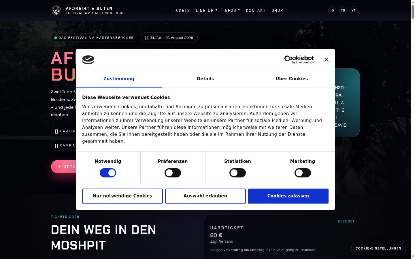 Screenshot del banner di consenso mostrato prima di qualsiasi interazione