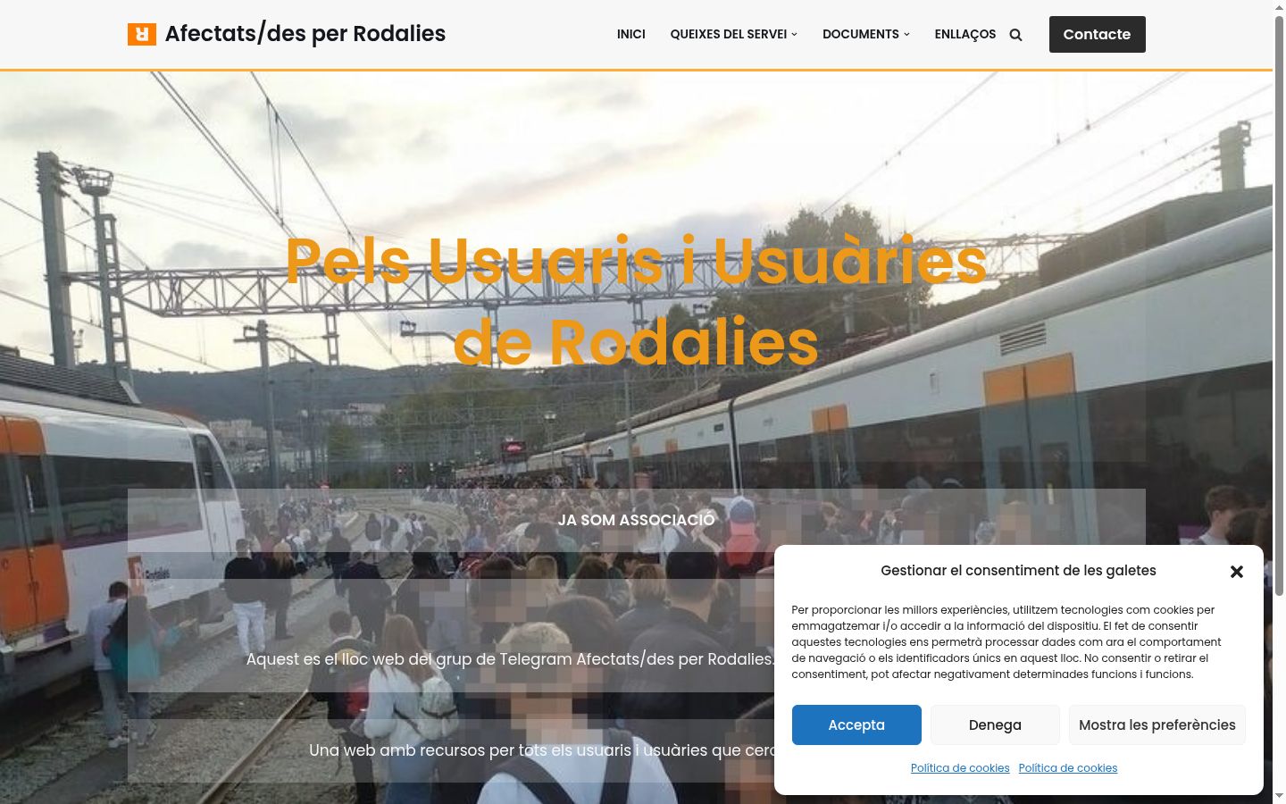 Captura de pantalla del banner de consentimiento mostrado antes de cualquier interacción