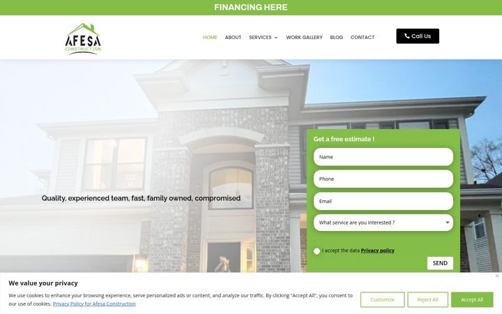 Screenshot ta' afesaconstruction.com