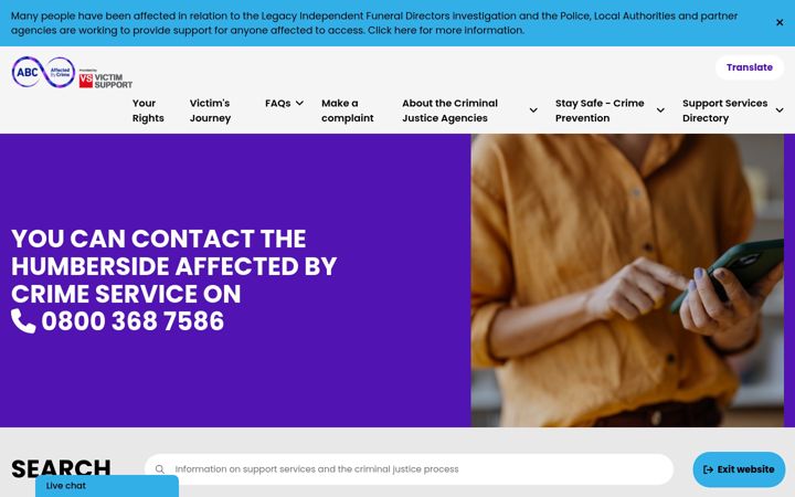 Screenshot of affectedbycrime.com