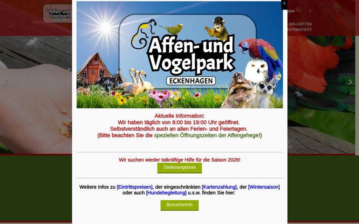 Screenshot di affen-und-vogelpark.de