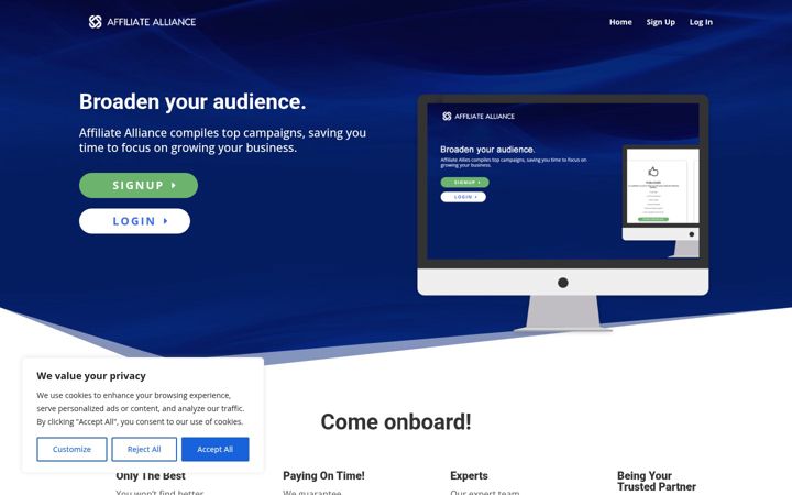 Snímek obrazovky affiliatealliance.com