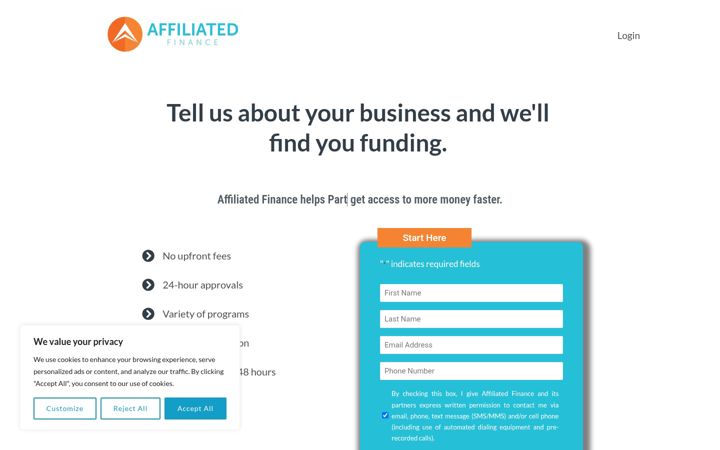 Screenshot stránky affiliatedfinance.com