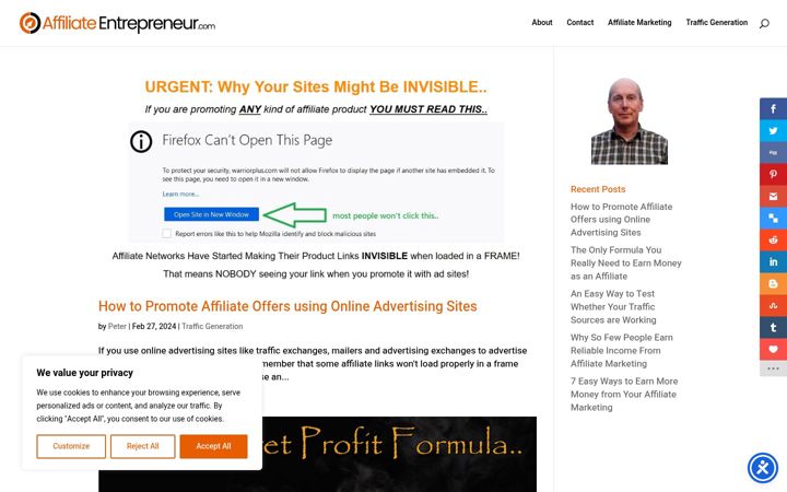 Screenshot of affiliateentrepreneur.com