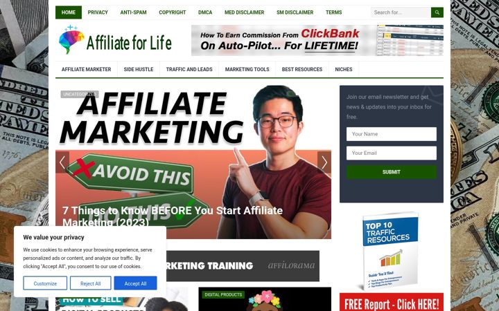 Screenshot of affiliateforlife.com