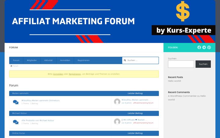 Screenshot stránky affiliatemarketing-forum.de