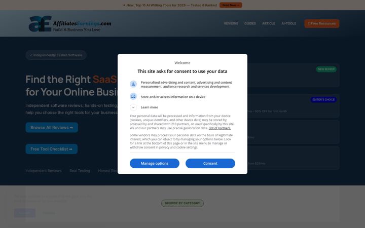 Screenshot of affiliatesearnings.com