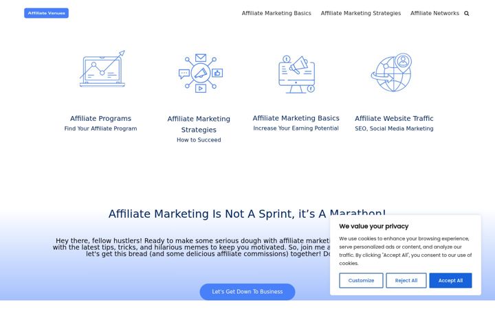 Snímek obrazovky affiliatevenues.com