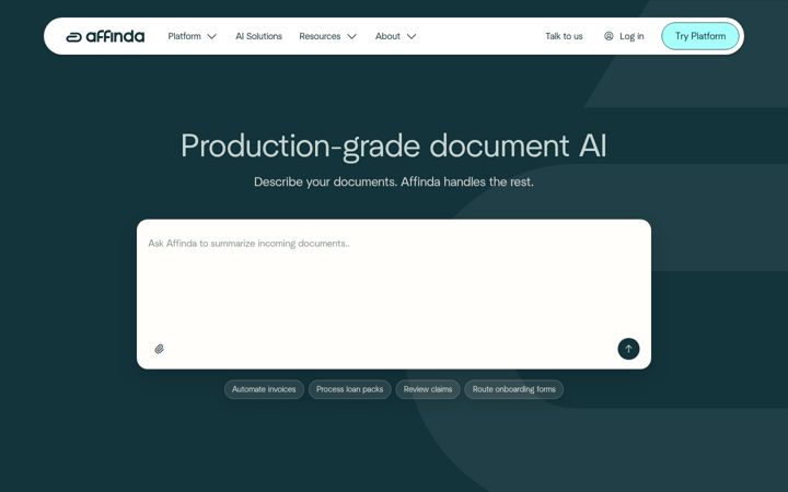 Screenshot of affinda.com