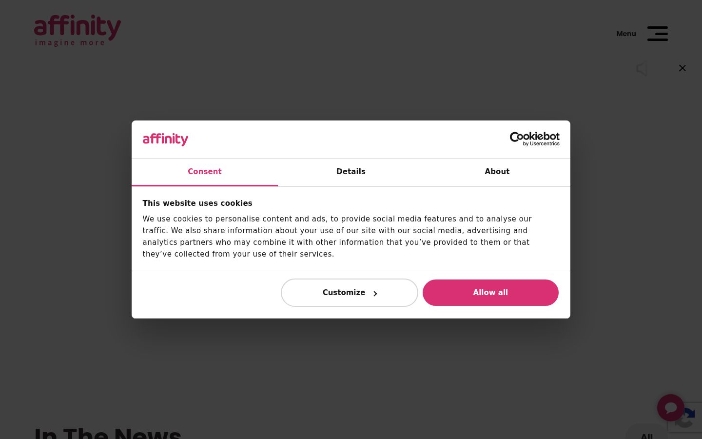 Captura de ecrã do banner de consentimento apresentado antes de qualquer interação