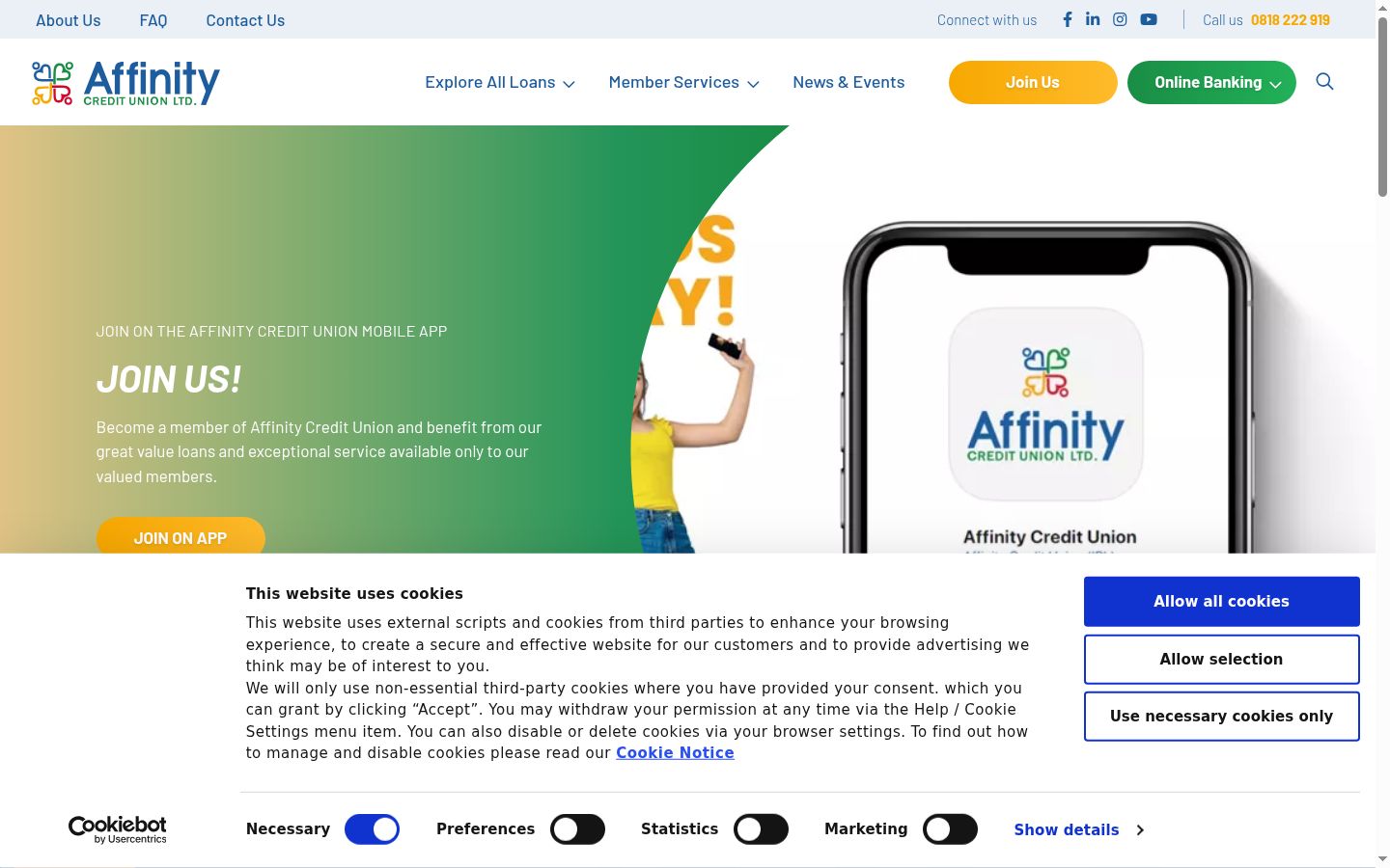Screenshot del banner di consenso mostrato prima di qualsiasi interazione
