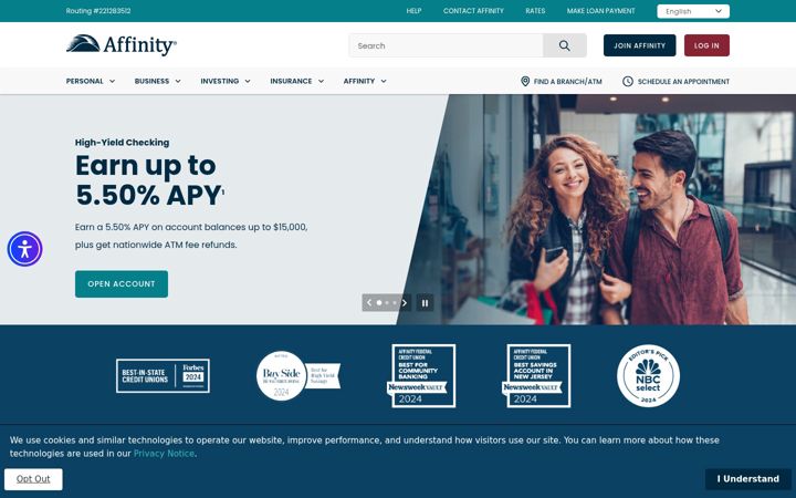 Kuvakaappaus sivustosta affinityfcu.com