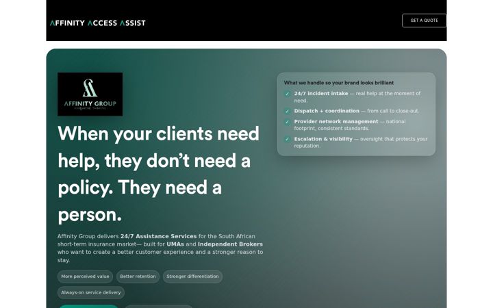 Screenshot ta' affinitygroup.co.za