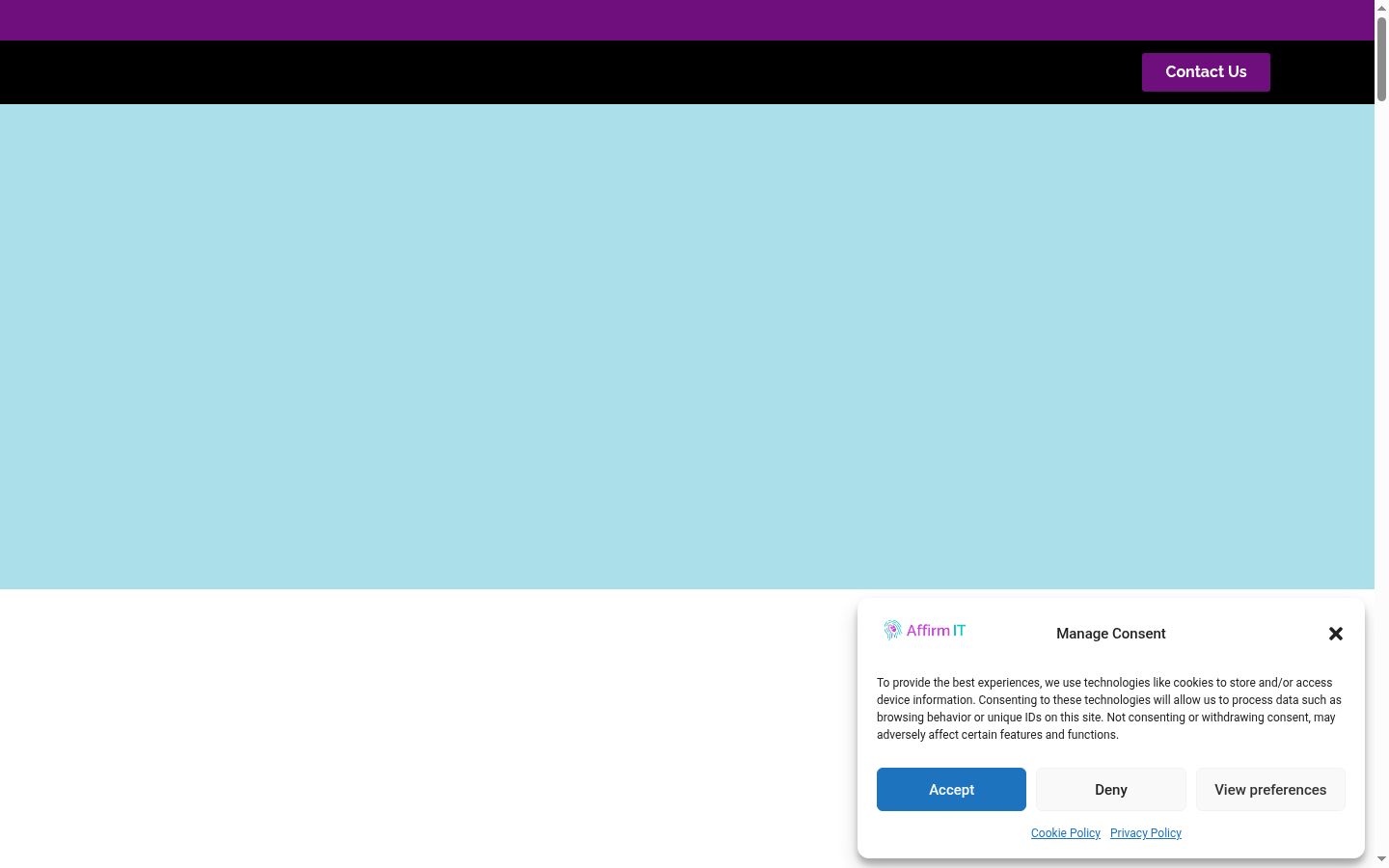 Captura de ecrã do banner de consentimento apresentado antes de qualquer interação