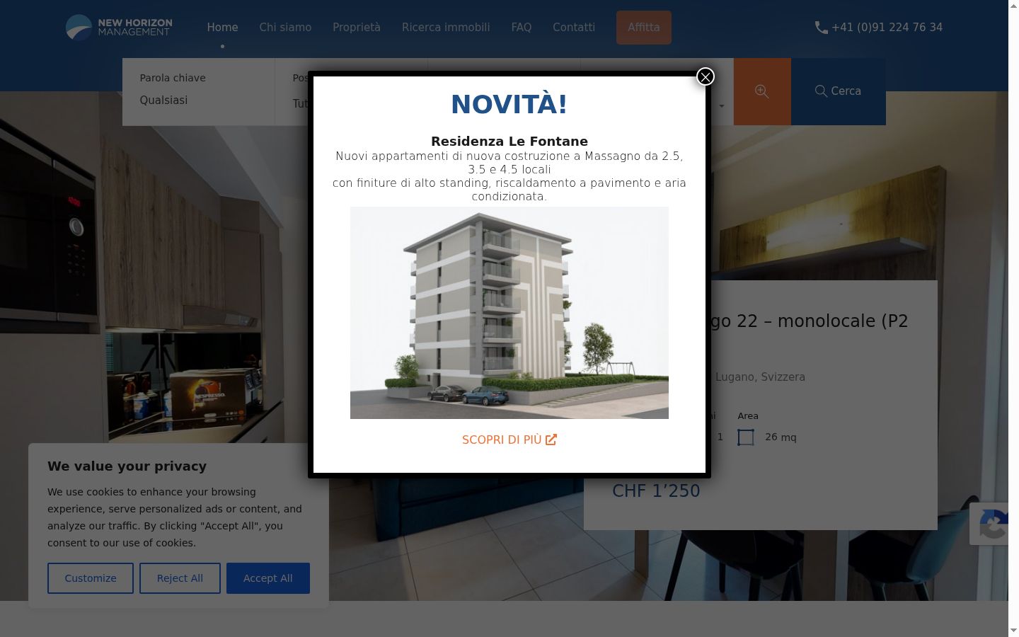 Screenshot del banner di consenso mostrato prima di qualsiasi interazione