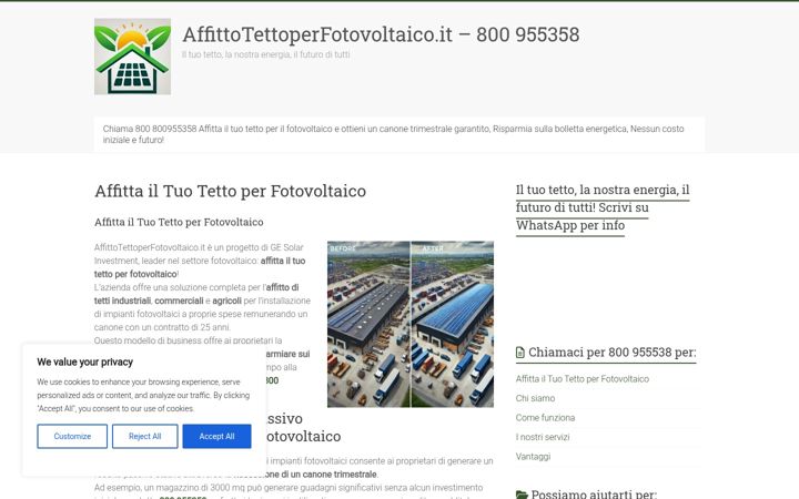 Screenshot of affittotettoperfotovoltaico.it