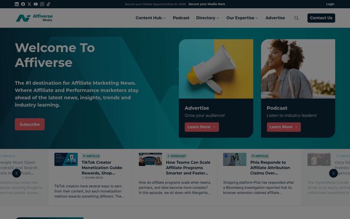 Screenshot of affiversemedia.com