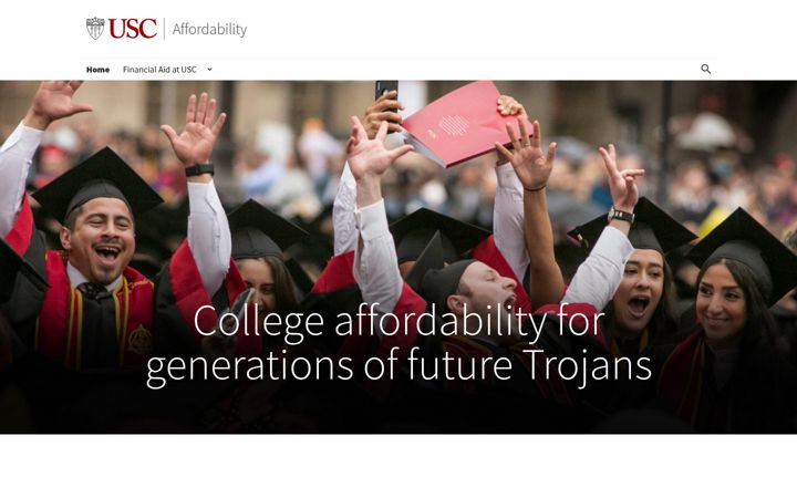 Screenshot of affordability.usc.edu