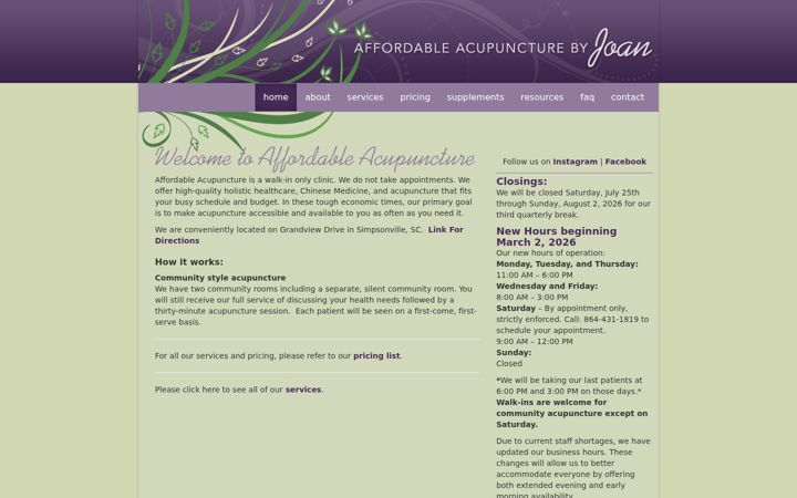 Ekrano kopija affordableacupuncturebyjoan.com