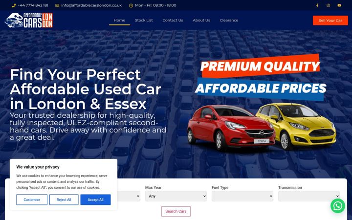 Captura de pantalla de affordablecarslondon.co.uk