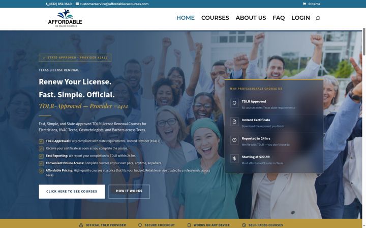 Snímek obrazovky affordablececourses.com