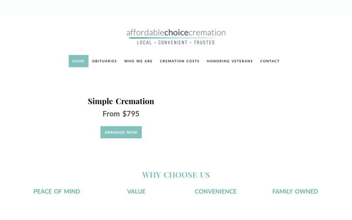 Screenshot of affordablechoicecremation.com