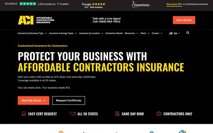 Screenshot of affordablecontractorsinsurance.com