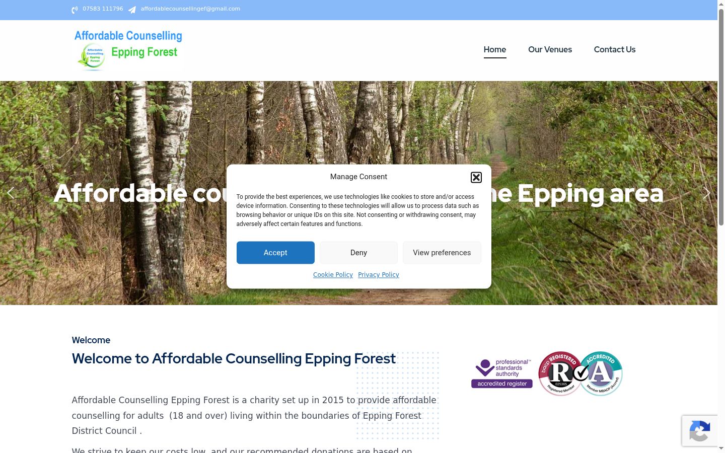 Screenshot of the consent banner shown before any interaction