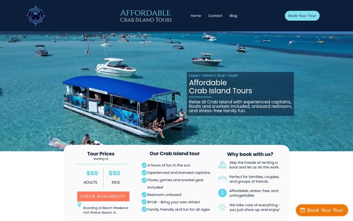 Screenshot of affordablecrabislandtours.com