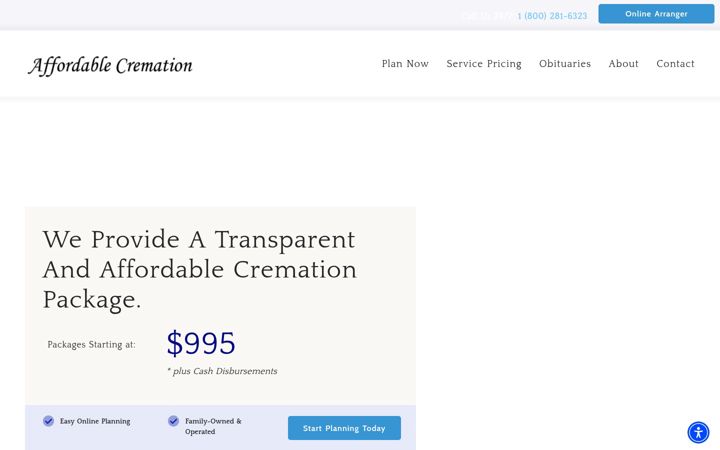 Screenshot of affordablecremation.us