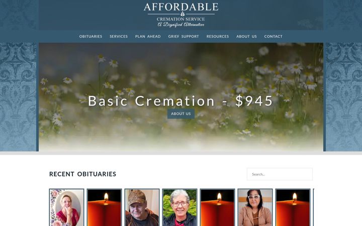 Snímek obrazovky affordablecremationkc.com