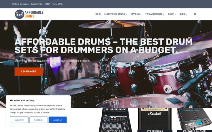 Snímek obrazovky affordabledrums.com