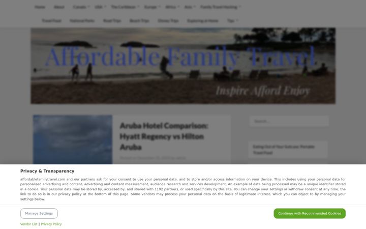Snímek obrazovky affordablefamilytravel.com