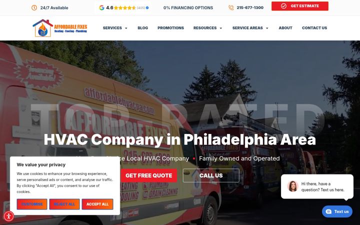 Snímek obrazovky affordablehvacpa.com