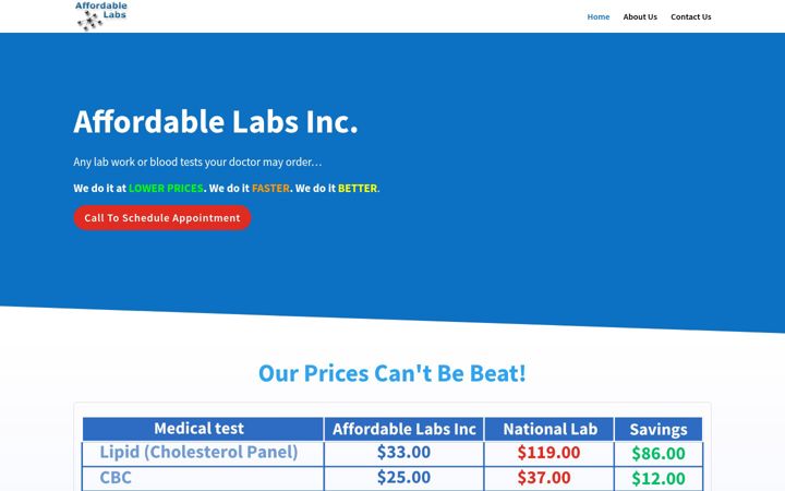 Snímek obrazovky affordablelabsinc.com