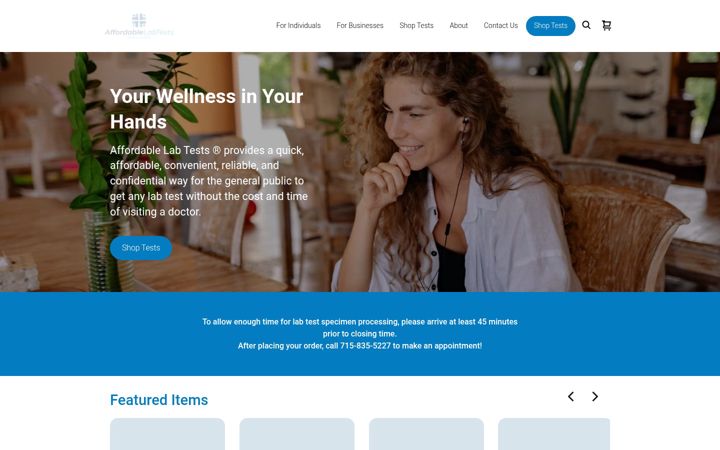 Screenshot of affordablelabtests.com