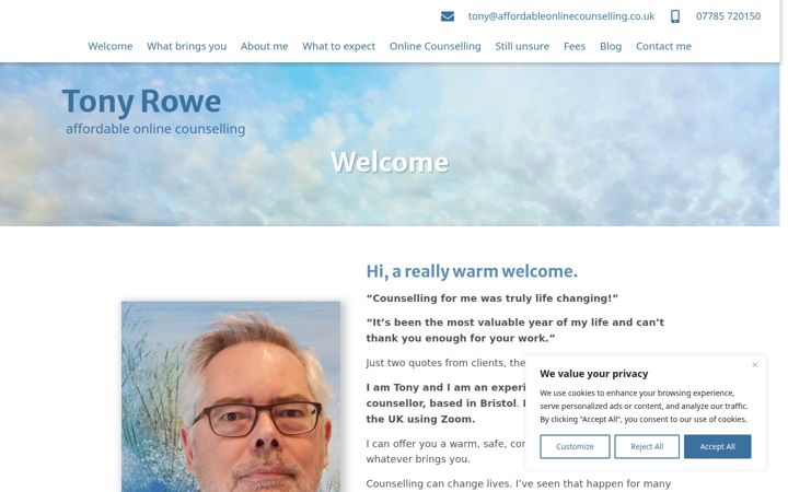 Screenshot of affordableonlinecounselling.co.uk