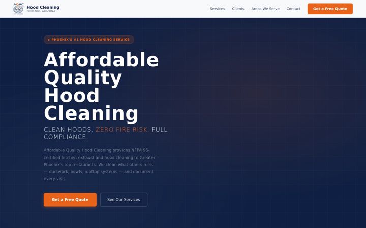 Screenshot of affordablequalityhoodcleaning.com