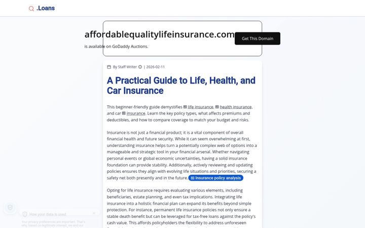 Screenshot di affordablequalitylifeinsurance.com