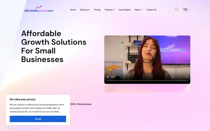 Kuvakaappaus sivustosta affordablesocials.com