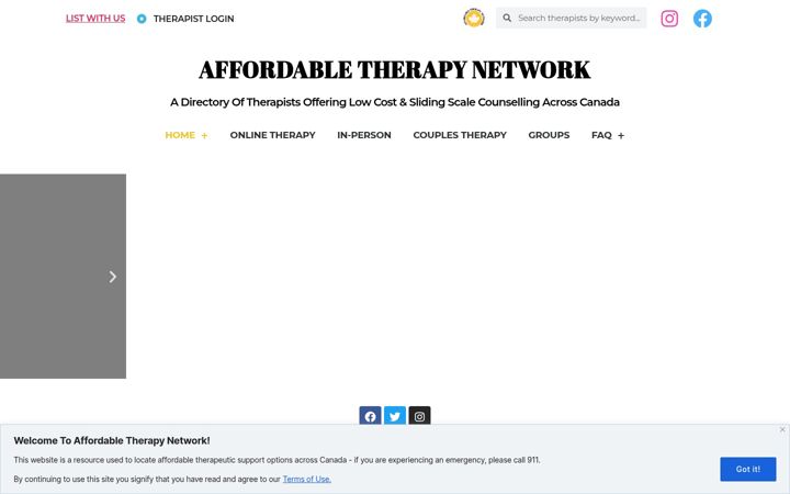Screenshot of affordabletherapynetwork.com