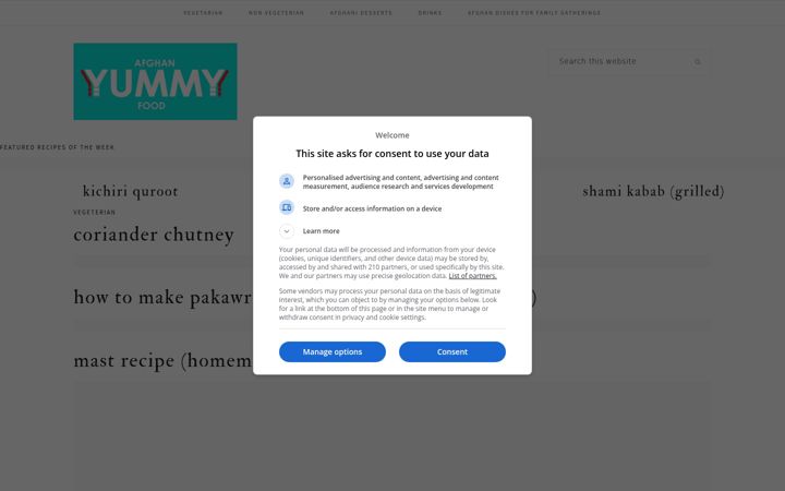 Skjámynd af afghanyummyfood.com