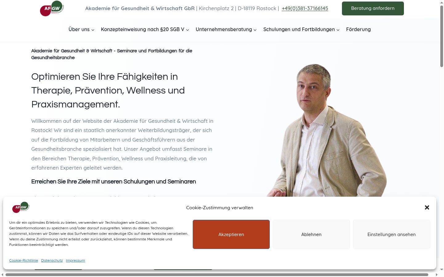 Screenshot des Einwilligungsbanners vor jeglicher Interaktion