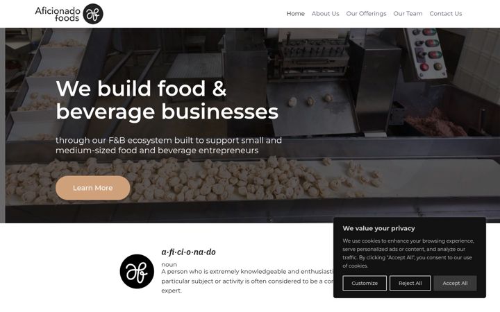 Screenshot of aficionadofoods.com